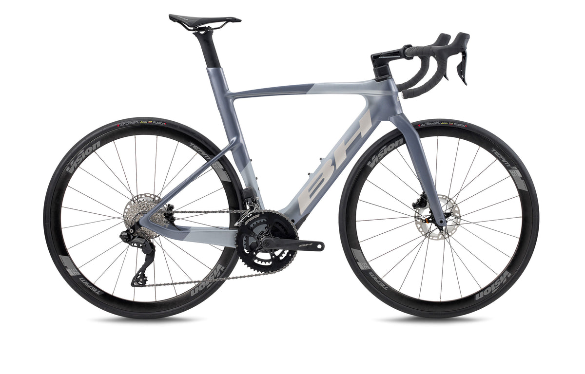 Vélo de route électrique BH iAEROLIGHT 1.7, coloris gris foncé et blanc