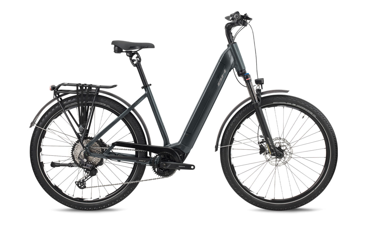Vélo électrique urbain BH ATOM+ SL SUV PROS, coloris gris foncé et clair