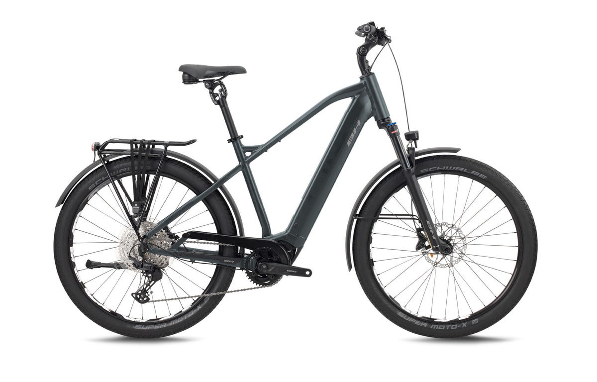 Vélo électrique urbain BH ATOM+ SL CROSS PRO, coloris gris foncé et gris clair