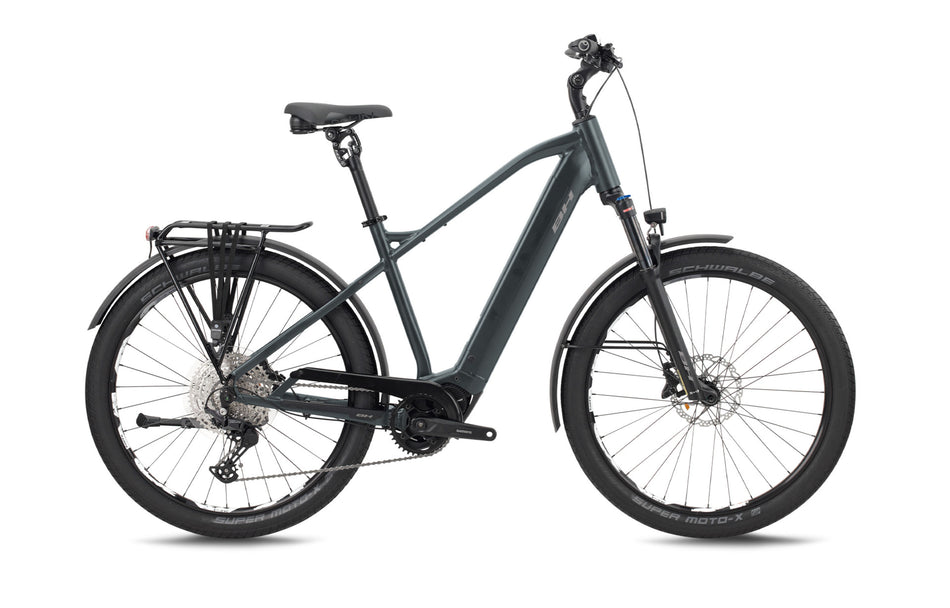 Vélo électrique urbain BH ATOM+ SL CROSS PRO, coloris gris foncé et gris clair