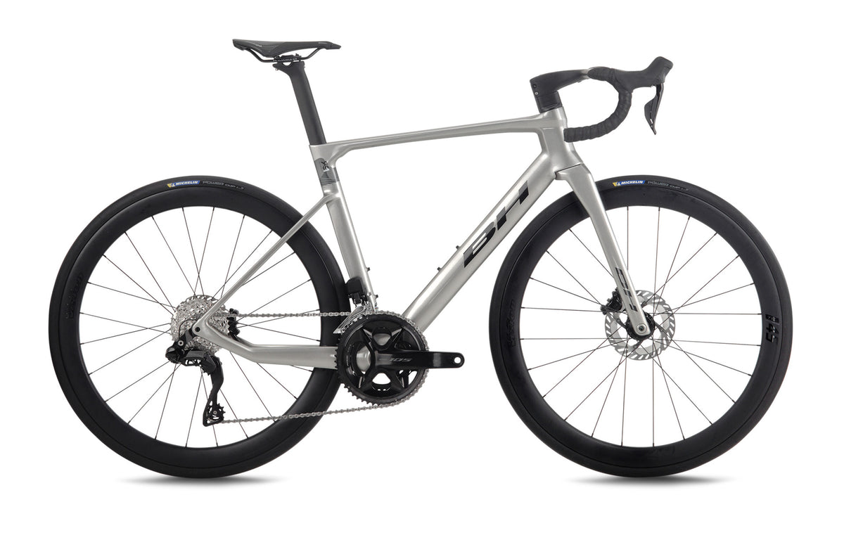 Vélo de route compétition BH RS1 4.5, coloris gris clair, anthracite et gris foncé