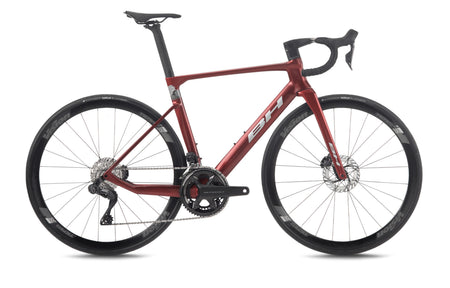 Vélo de route compétition BH RS1 5.0, coloris bordeaux, gris foncé et gris clair