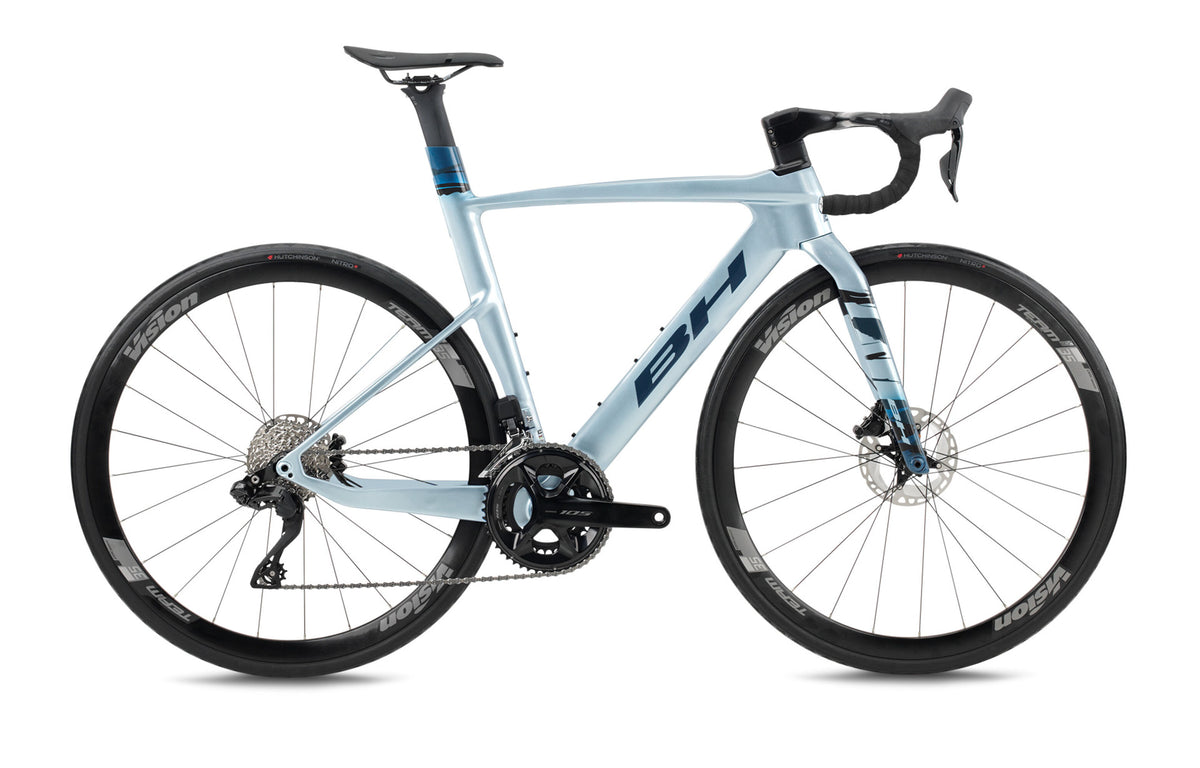 Vélo de route compétition BH AEROLIGHT 6.0, coloris bleu cobalt et argent