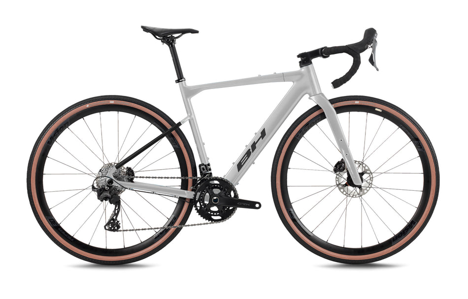 Vélo gravel BH GRAVELX 1.8, coloris gris clair, anthracite et cuivre